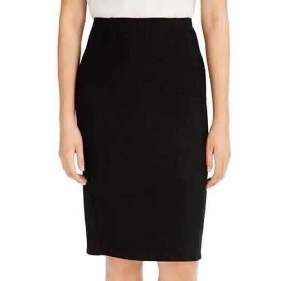 Eileen Fisher Womens Ponte Pencil Skirt Sz M Black Pull On Stretch Minimalist - Picture 1 of 6